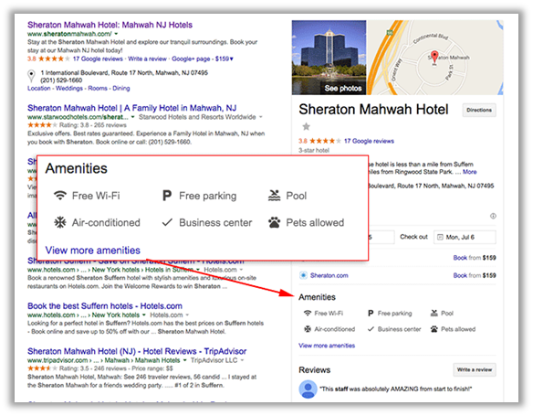 servicios de hotel en pagina de resultados de google