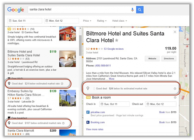 widget en google que destaca porcentaje de descuento hotel