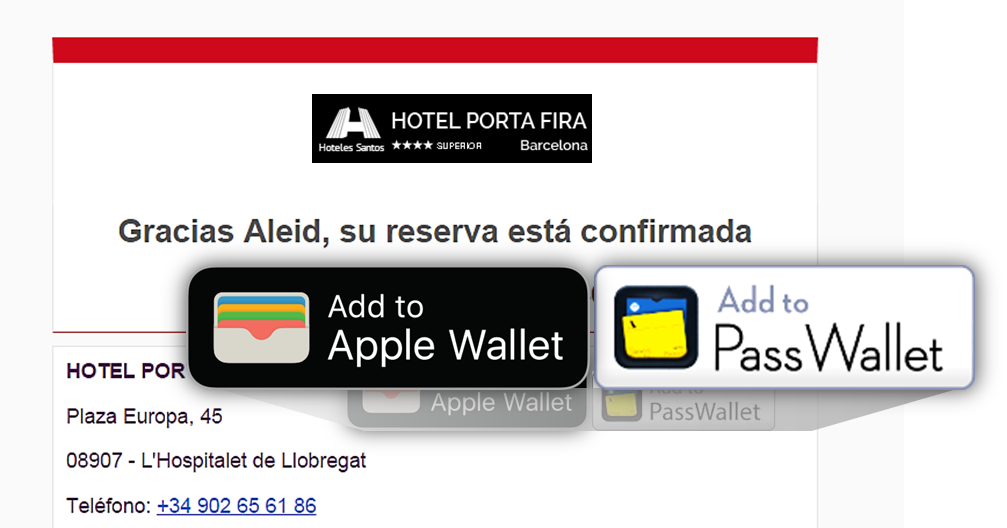 add to wallet en confirmacion de reserva hotel